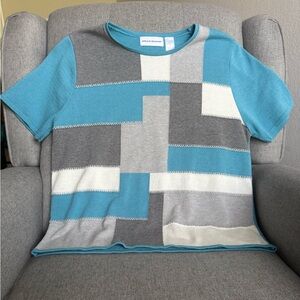 Alfred Dunner Women's Patchwork Tunic in Blue, Gray, and White